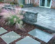 Patio with seating wall and water feature 4